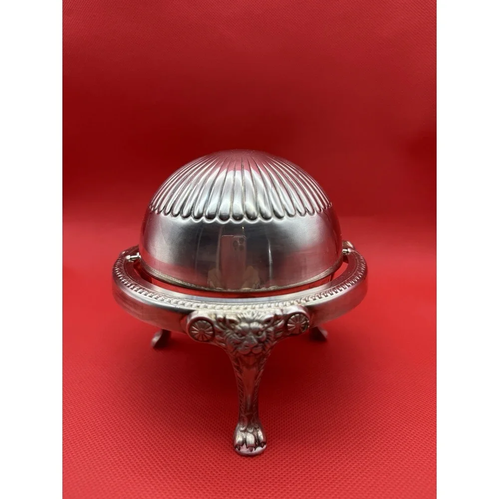 1883 FB Rogers Silver Co 273 Roll Top Caviar Butter Dish Server Lion Head Footed